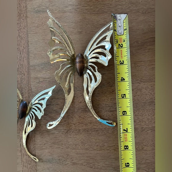 Vintage MCM Brass Wood Butterfly Wall Decor (Set of Two) - Picture 4 of 6